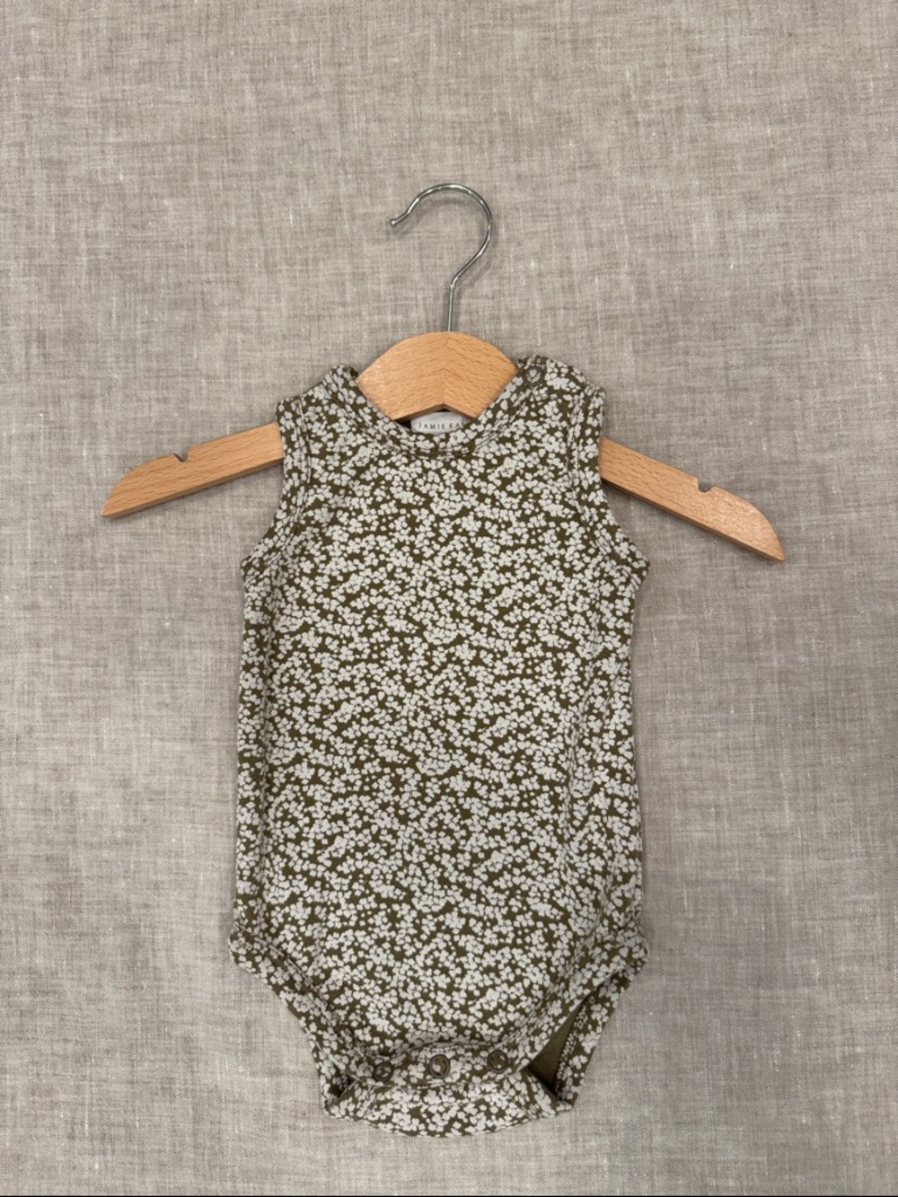 Jamie Kay Girls 3-6mo Taupe and White Floral Sleeveless Bodysuit